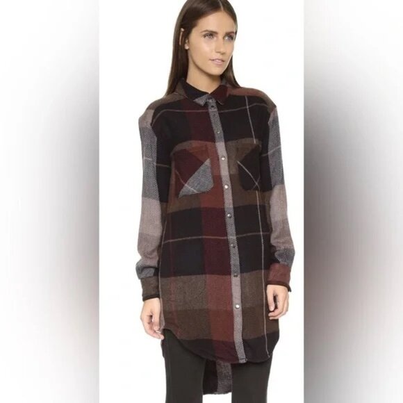 Free People Jackets & Blazers - Free People Sz M Street Talk Plaid Button Front Relaxed Shacket Jacket